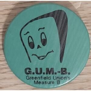 Vintage G.u.m.-B Button Badge Pinback 2.25" Waiving Hello Cute Cartoon Character
